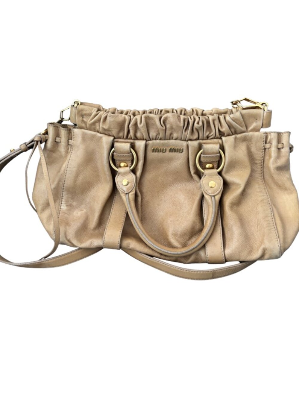 Miu Miu Leather Shoulder Bag Beige tote bag（Heavily used condition）